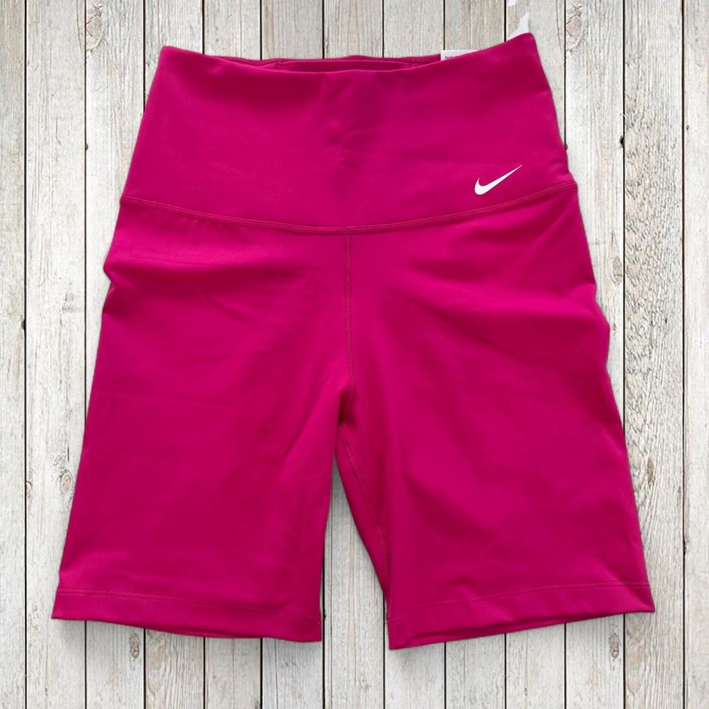 Nike Womens One Dri-FIT Biker Shorts Pink High Waisted 7 Inch Small